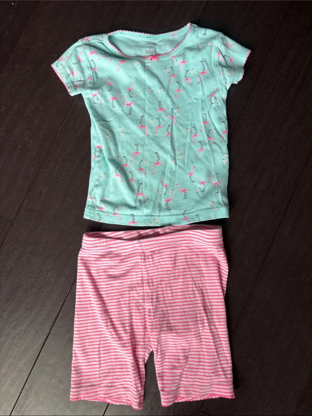 Carter's Mint Green Tee with Pink Flamingo Accents